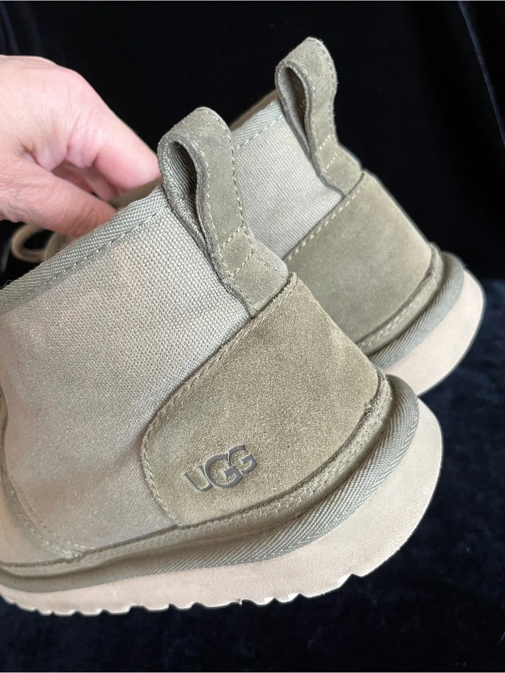 UGG MOSS GREEN NEUMEL CANVAS SHEEP WOOL ANKLE BOOTS, DISTRESSED MEN US 11